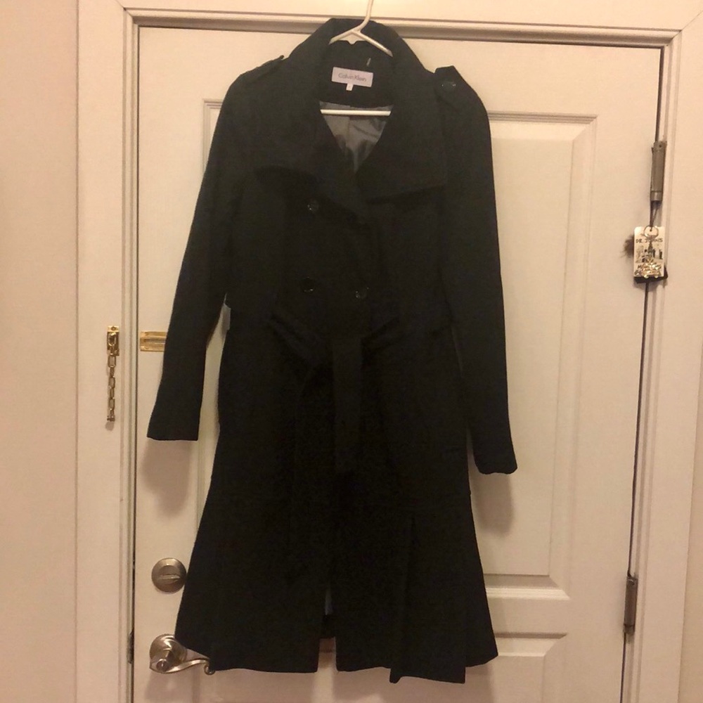 Calvin Klein Double Breasted Peplum Belted Coat